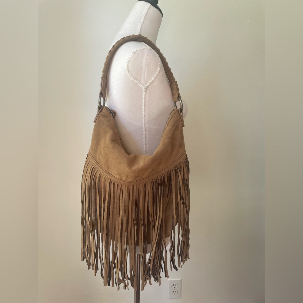 Express Tan Fringe Shoulder Handbag